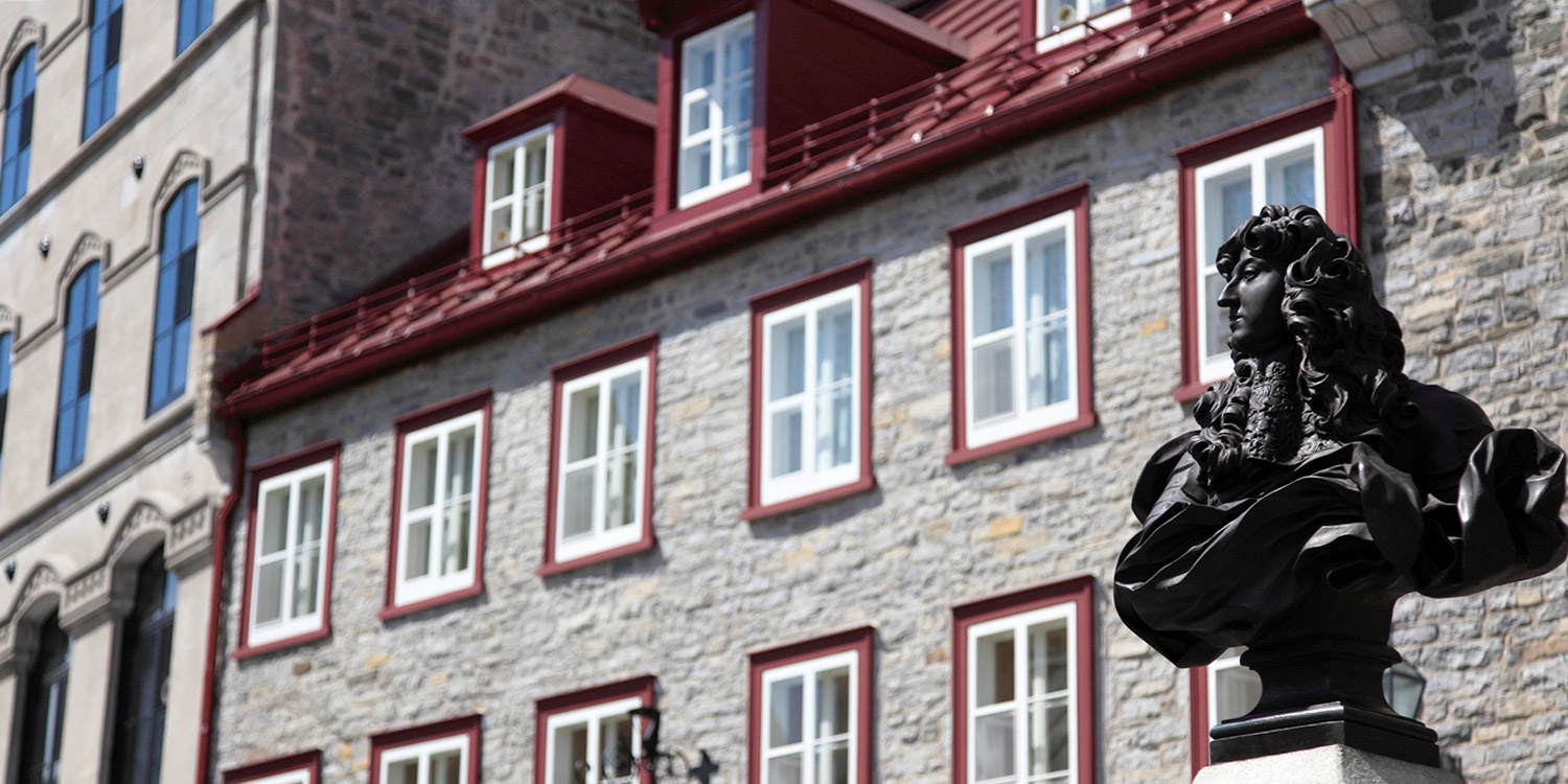 The bust of Louis XIV in Royal Place (Place Royale) in Lower Town of Old Quebec